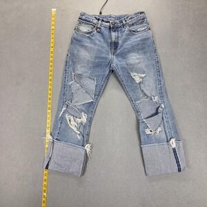 R13 Bowie W Cuff Jeans Womens 27 Blue Jasper Selvedge Thrashed Destroyed